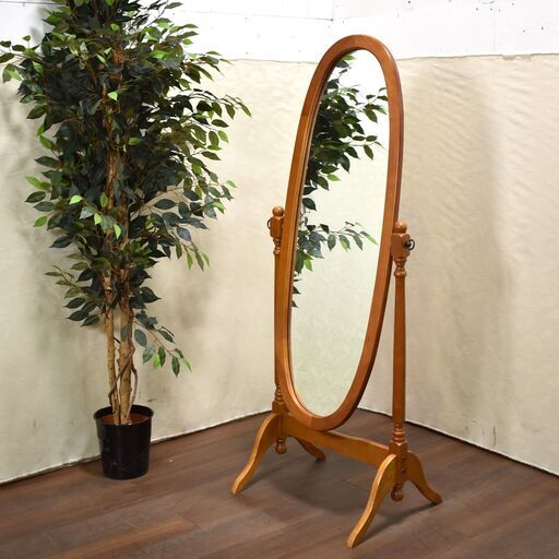 ≪zyt1278ジ≫ アンティーク調 スタンドミラー 高さ約150cm 脚付き/姿見/鏡/楕円/オーバル/クラシック/カントリー 51216-01