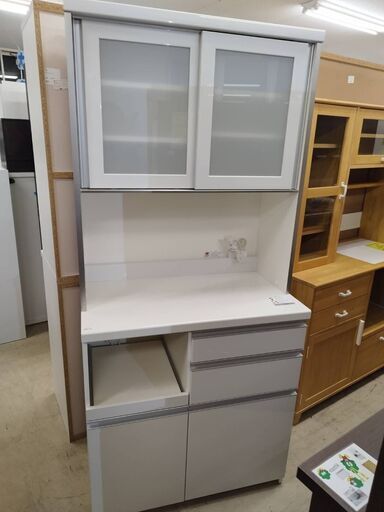 パモウナ キッチンボード 幅90cm FMシリーズ 2枚扉レンジボード 食器棚 カップボード スロークローズ 家具 インテリア 家具 ホワイト 収納用品 多目的収納 食器棚 おしゃれ 高級家具 国産品 ワイドビュー設計クリーニング済 堺市【ジャングルジャングル石津店】