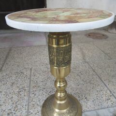 円形小型テーブル　石材＆真鍮製　レトロ　希少