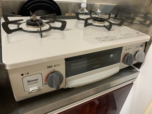 【美品】リンナイ グリル付きガステーブル ライトベージュ