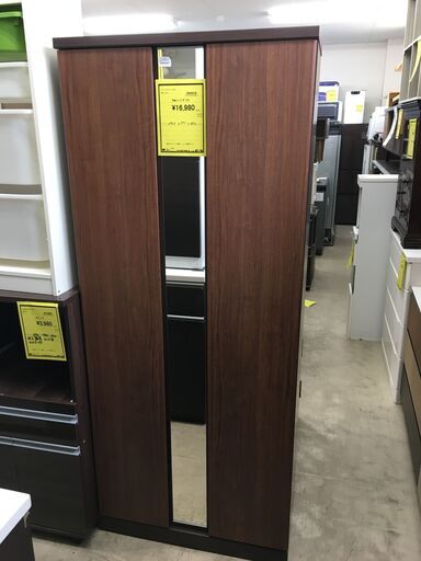 シューズボックス 下駄箱 シューズラック  北欧 鏡付き 靴箱 シンプル 玄関収納 幅75cm ハイタイプ 鏡付き 脚付き 収納家具 靴収納 エントランス 家具 木製 ウォールナット おしゃれ クリーニング済み 堺市 石津【ジャングルジャングルサカイ石津店】