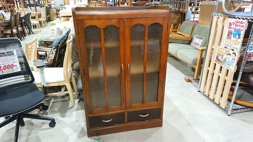 昭和レトロ｜鍵欠品｜ガラス扉｜キャビネット