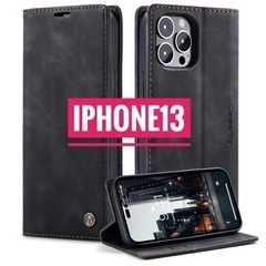 新品　iPhone13 アイフォン13　手帳型　ケース　黒　全面...