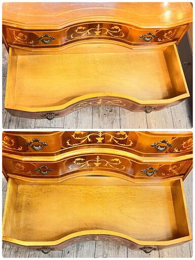 イタリア製 アンティーク 象嵌 猫脚3段チェスト 引出し 西洋クラシック