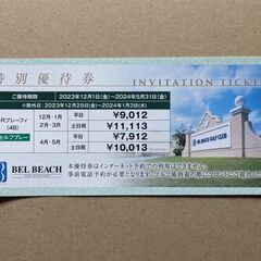 【ネット決済・配送可】ベルビーチ 特別優待券（～2024/05/31）