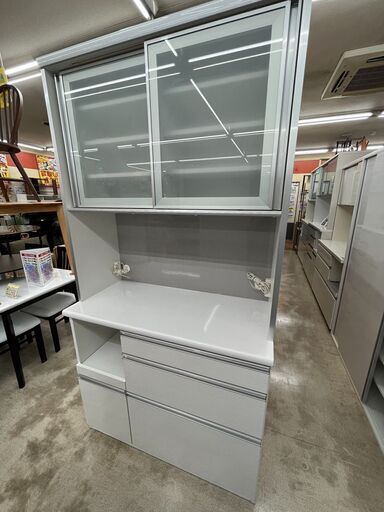 日本製家具2面レンジボード 古賀家具白 ホワイト 食器棚495