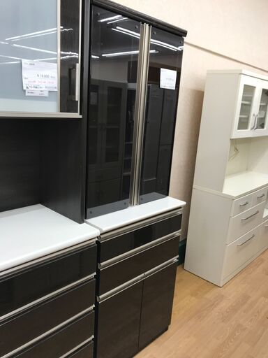 ★ジモティ割あり★  食器棚 ブラック H202×W70×D48 クリーニング済み KJ4299