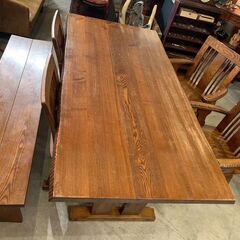 ✨🔔セール中商品！🔔✨天然木  ダイニングテーブルセット イスｘ4 ベンチｘ1