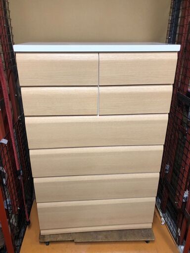 ☆中古￥7,800！6段タンス　家具　収納家具　幅89㎝ｘ奥行42㎝ｘ高さ139㎝　【BB023】