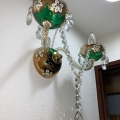 美品シャンデリア】グリーンのベネチアングラス（ウォールランプ）