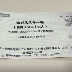 スキー場　チケット　長野　爺ガ岳　2500円／1日券