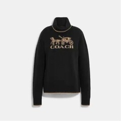 【美品】COACH タートルネック　カシミヤセーター　ビッグロゴ　バイカラー