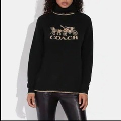 【美品】COACH タートルネック　カシミヤセーター　ビッグロゴ　バイカラー