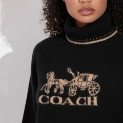 【美品】COACH タートルネック　カシミヤセーター　ビッグロゴ　バイカラー