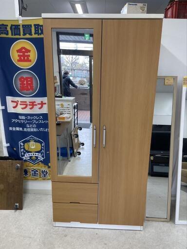 【sj321】ニトリ　2ドア　ワードローブ　洋服ダンス　ミラー付き　サイズ：幅88.6cm×奥行54.5cm×高さ190.7cm