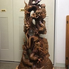 木彫り　縁起物　2頭の龍