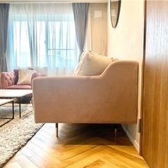 3人がけソファ ピンク くすみピンク おしゃれ 可愛い モダン ソファ 