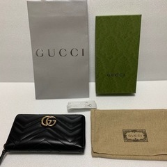 GUCCI 長財布 ラウンドファスナー GGマーモント ブラック...