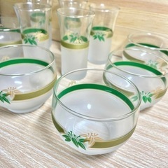 昭和レトロ すりガラス 竹 10客セット ガラスコップ