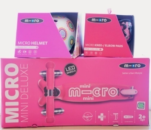 美品✨【ミニ マイクロ デラックス LED】ピンク　3点セットMini Micro Deluxe LED m-cro マイクロスクーター キッズ キックボード