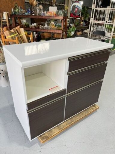 ★レンジボード★ キッチンボード ダイニングボード W100.5cm ホワイト ブラウン キッチン収納 コンセント付き