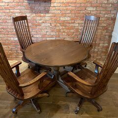 【ネット決済・配送可】木製の椅子4脚セット+丸テーブル（高山家具）