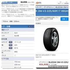 冬用タイヤ（スノータイヤ）ブリヂストン BLIZZAK DM-V3 225/60R17 99Q