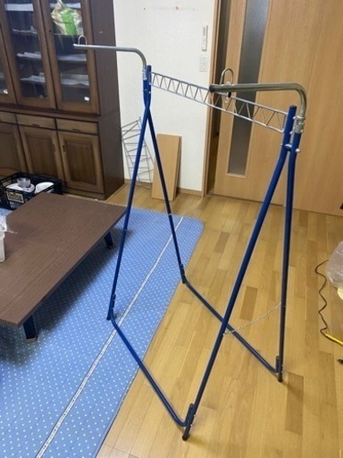 折り畳みスチール物干し台　青　レトロ　ブルー