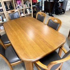 【超美品‼️】総額56万♪ 高級 浜本工芸 165cm幅6人掛けダイニングテーブルセット 楢材ダークオーク色♪