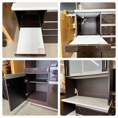 【超美品‼️】定価109,900円♪ ニトリ 100cm幅キッチンボード(ポスティア100KB) 食器棚 収納家具 艶あり木目調ダークブラウン♪