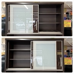 【超美品‼️】定価109,900円♪ ニトリ 100cm幅キッチンボード(ポスティア100KB) 食器棚 収納家具 艶あり木目調ダークブラウン♪