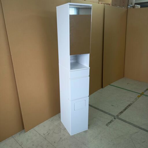 未使用訳あり 省スペースで使えるコンセント付き＆ゴミ箱付き 玄関収納 ミラー付 鏡 幅30cm 大容量 省スペース おしゃれ ホワイト 白 木製
