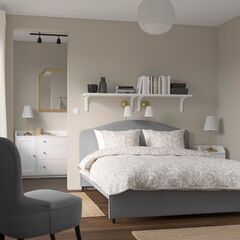 【IKEA】クイーンサイズベッドフレーム MANDAL ※マットレス別出品 MANDAL マンダール ベッドフレーム 収納付き, バーチ, ホワイト