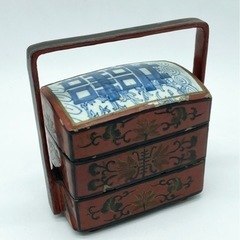 中古◆古いお弁当箱◆２段◆中国骨董◆塗り◆陶器