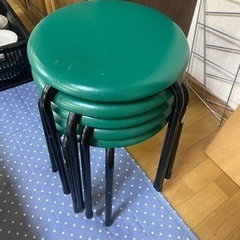昭和レトロ　グリーン　緑　丸椅子　パイプ椅子　パイプスツール