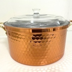 新品 未使用 銅鍋 ガラス蓋 調理器具 両手鍋 大きい鍋