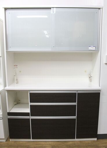 北大前! 札幌 引取 松田家具 ビガーレンジ 大型食器棚 キッチンボード ホワイト×ブラウン 2001434