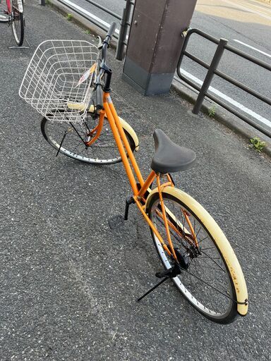 自転車 大人用 ママチャリ オレンジ ギア付き 鍵付き SHIMANO