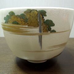 茶道具 清閑寺窯 杉田祥平造 色絵滝の音画 茶碗 共箱あり 京焼 清水焼 札幌市 新道東店