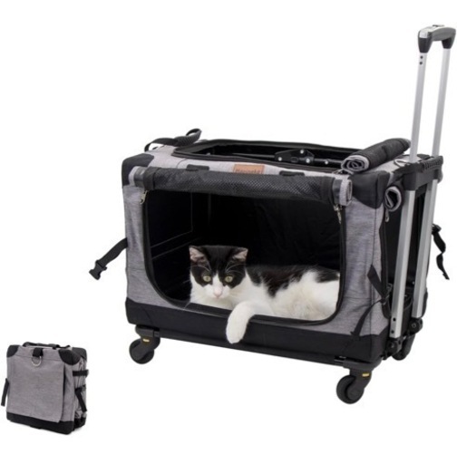 新品3WAY ペットキャリーカート キャリーコンテナ 分離で使用可能 静音キャスター付き 折りたたみ 小型犬 猫 小動物 (グレー)