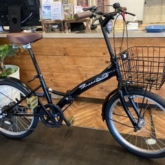 【チェーン新品！】6段変速　カゴ付き20インチ折りたたみ自転車　...