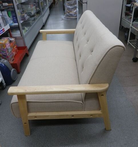 美品☆2人掛けソファ ベージュ 木製フレーム 幅127㎝ コンパクトソファ