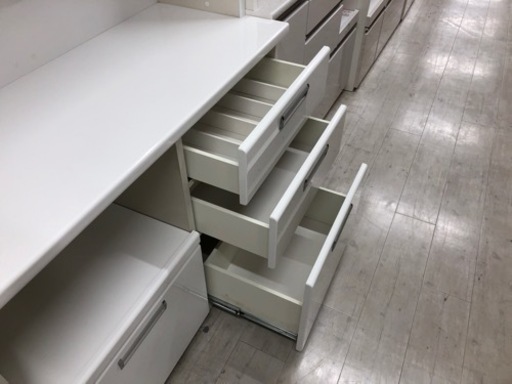 松田家具 2枚扉レンジボード モーションレール ホワイト【トレファク堺