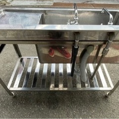 業務用 1槽シンク 二口蛇口付き 幅1200×奥600×高さ800+100(mm) 作業台付きシンク 台付シンク 流し台 一層シンク 一層 1層 厨房 大阪発