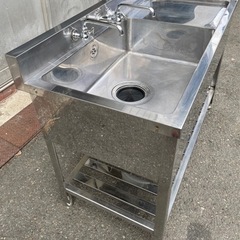 業務用 1槽シンク 二口蛇口付き 幅1200×奥600×高さ800+100(mm) 作業台付きシンク 台付シンク 流し台 一層シンク 一層 1層 厨房 大阪発