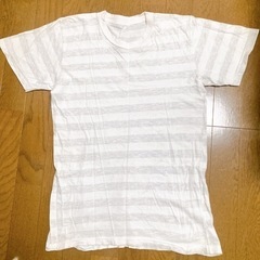 白&ライトグレー　ボーダー丸首　半袖Tシャツ:ユレディス:Mサイズ