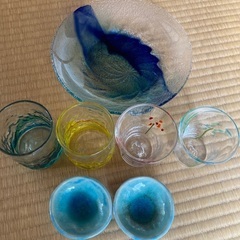 沖縄　琉球ガラス カップ コップ 小皿　中皿