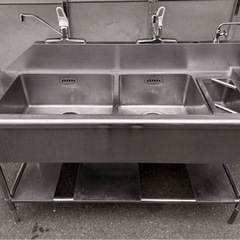 業務用 3槽シンク 3口蛇口付き 混合水栓付き 幅1500×