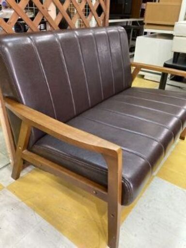 かねたや　家具　2人掛けソファ　ダークブラウン　本革　合成皮革 リサイクルストアスターズ鹿大店】合成皮革 二人掛け用 ソファ