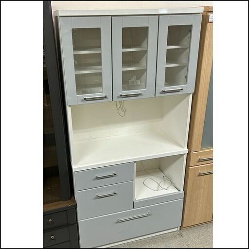 スライド棚付きキッチンボード 食器棚 キッチン収納 W90×H180×D42cm 札幌 東区